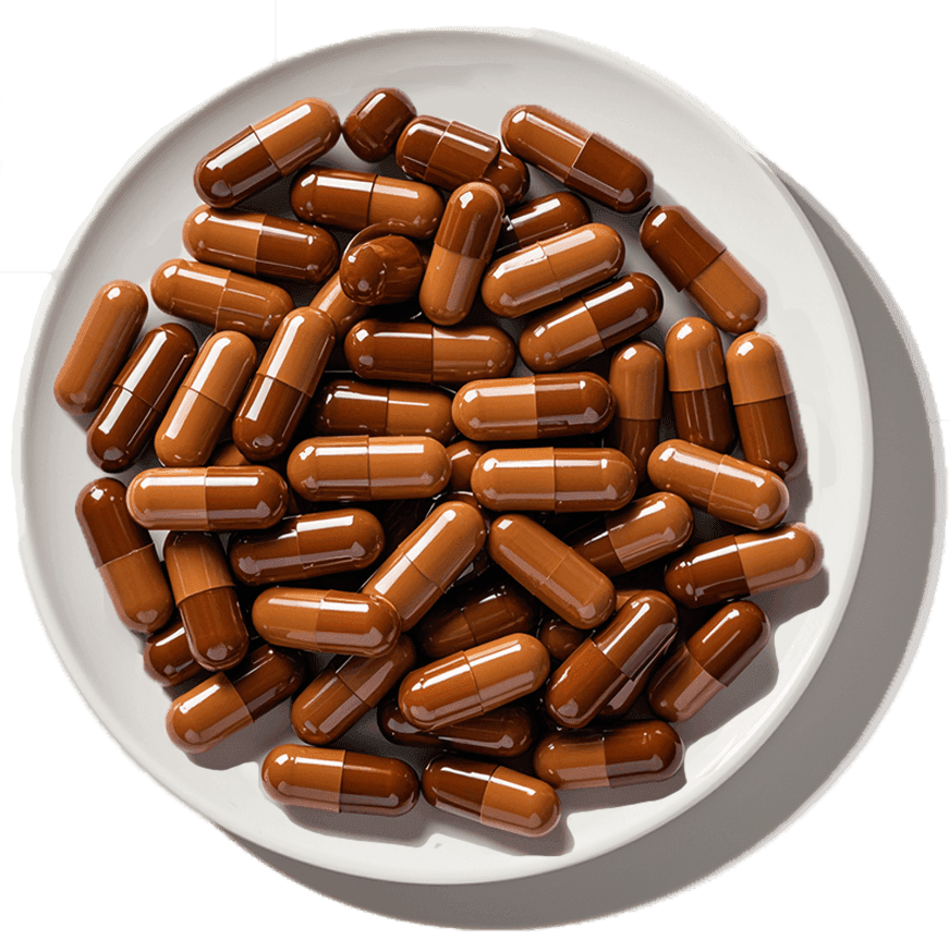 A plate of herbal capsules